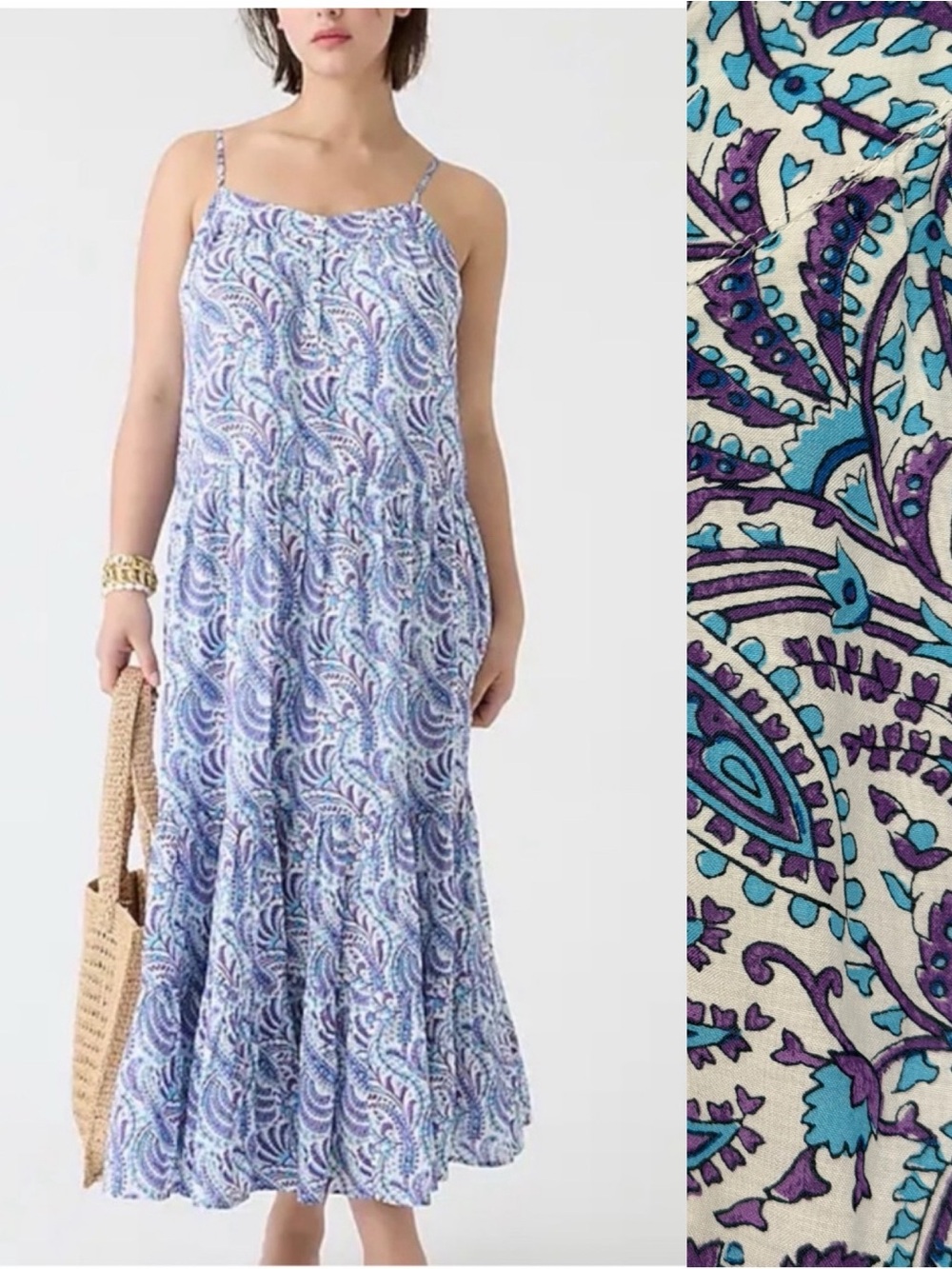 J. Crew Tiered Cotton Voile Dress in Purple and Blue Paisley Size XXS
